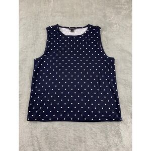 Ann Taylor Womens Medium Sleeveless Tank Top Navy White Polka Dot Casual